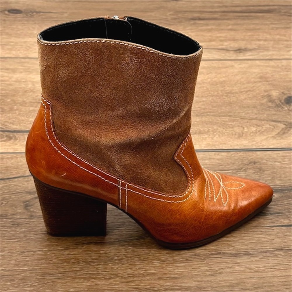 Donald Pliner Velle Women's Size 11 Brown Leather & Suede Western Ankle Booties - Picture 6 of 9